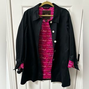 COACH Black Trench Coat with Pink Signature Lining